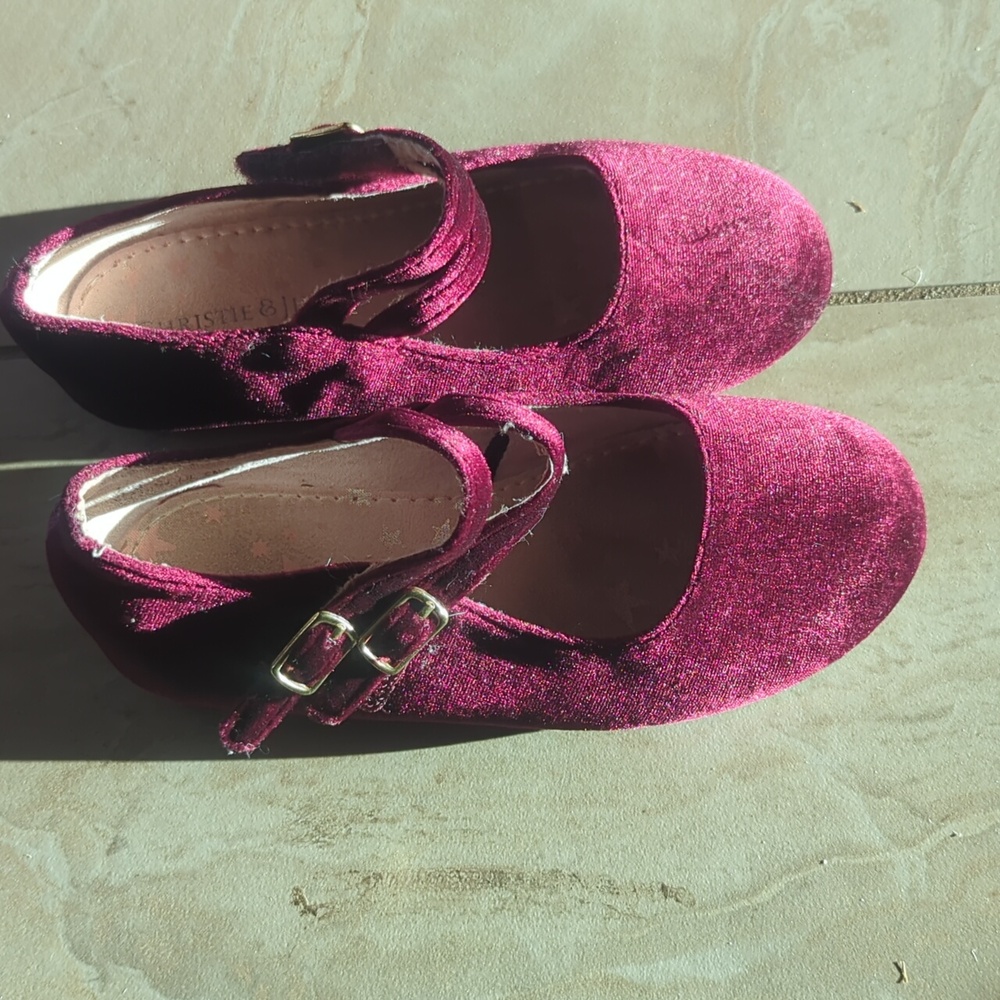 Red velvet girls flats dress shoes